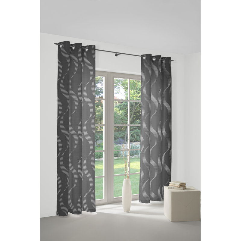 Pearson Eyelet Curtain, single panel, opaque, 132cm Width x 220cm Drop, Grey/Brown/Blue