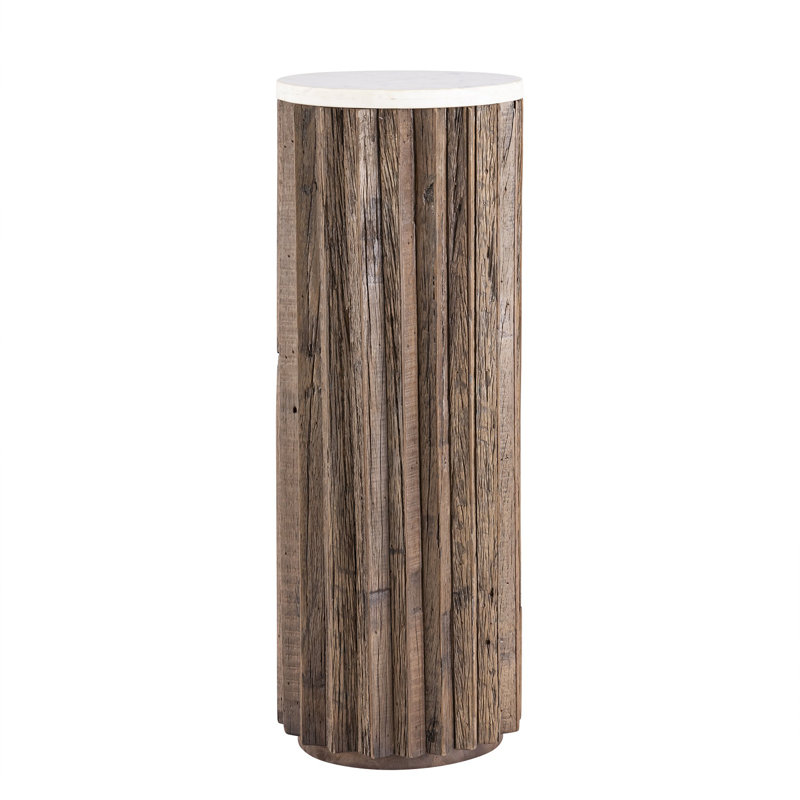 Table à piédestal en bois naturel , H 42 po x L 15 po x l 15 po, Beige