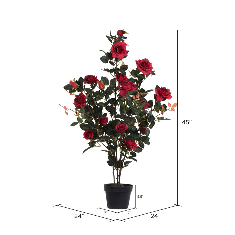 45" Artificial Red Rose Plant in Pot, Red
