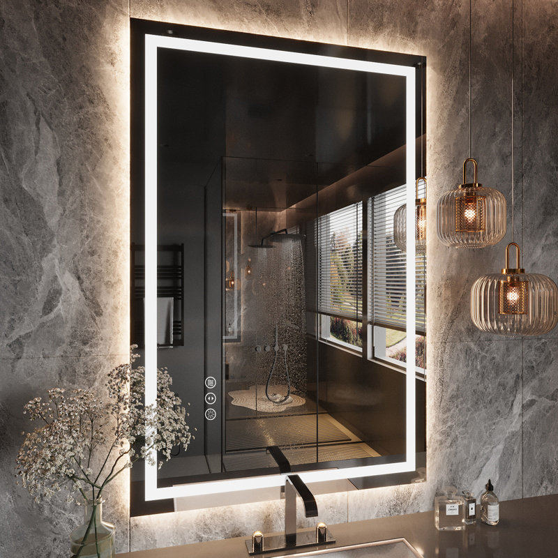 Miroir de salle de bain à DEL avec anti-buée, rétro-éclairé et miroirs de salle de bain éclairés, 24 po x 36 po