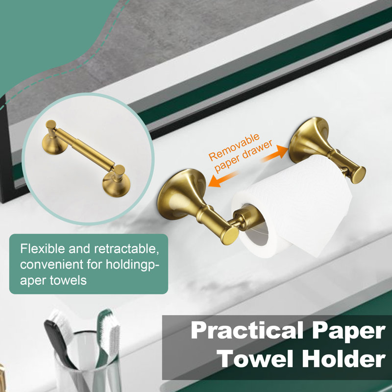 6 - Piece Bathroom Hardware Set, Brushed Gold, 3" H x 22" W x 3" D