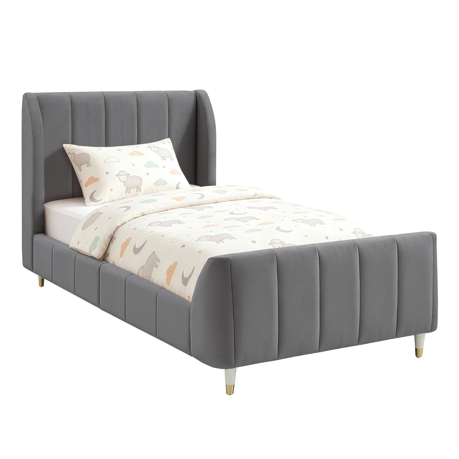 Ricketts Full Upholstered Platform Bed, Twin, Gray
