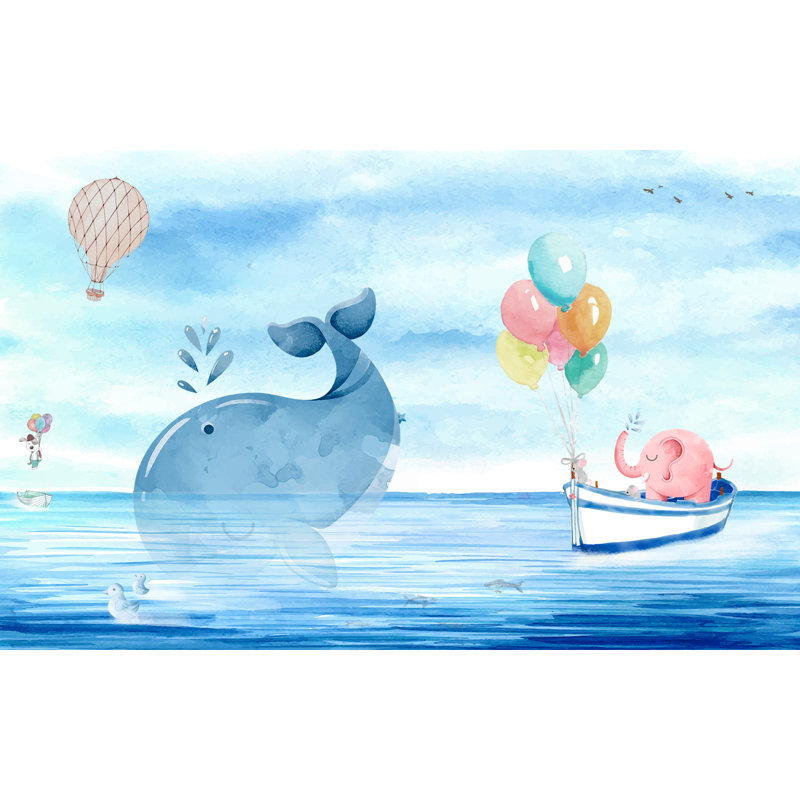 Murale éléphant de couleur rose avec jolies vagues animées Rambler, L 49 po x l 75 po