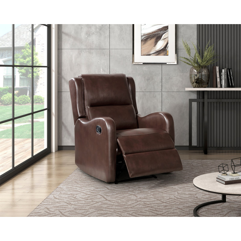 Brown Reclining Chair 1Pc Comfort Seating Faux Leather Upholstery Living Room Furniture Solid Wood, Brown