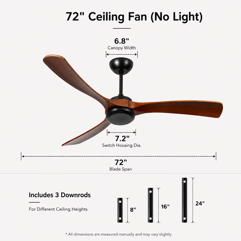 72-Inch wood Ceiling Fan Without light