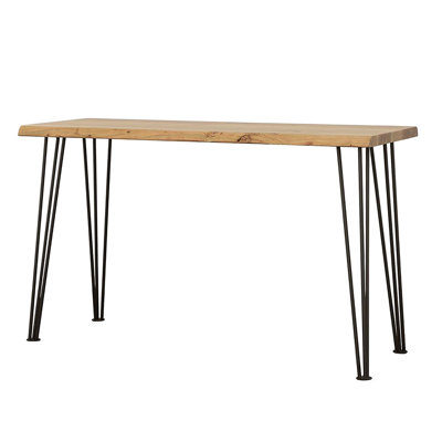 Table à finition naturelle avec pieds en épingle à cheveux noirs - Rehausse l'ambiance de la maison en bois rustique et mat pour la décoration