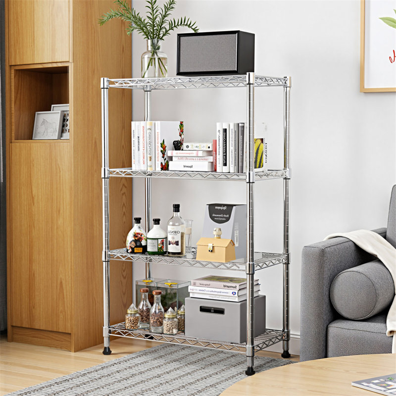 Étagère de rangement 1000 livres à 4 niveaux, H 53,4 po x l 23,6 po x P 13,7 po, Chrome chrome