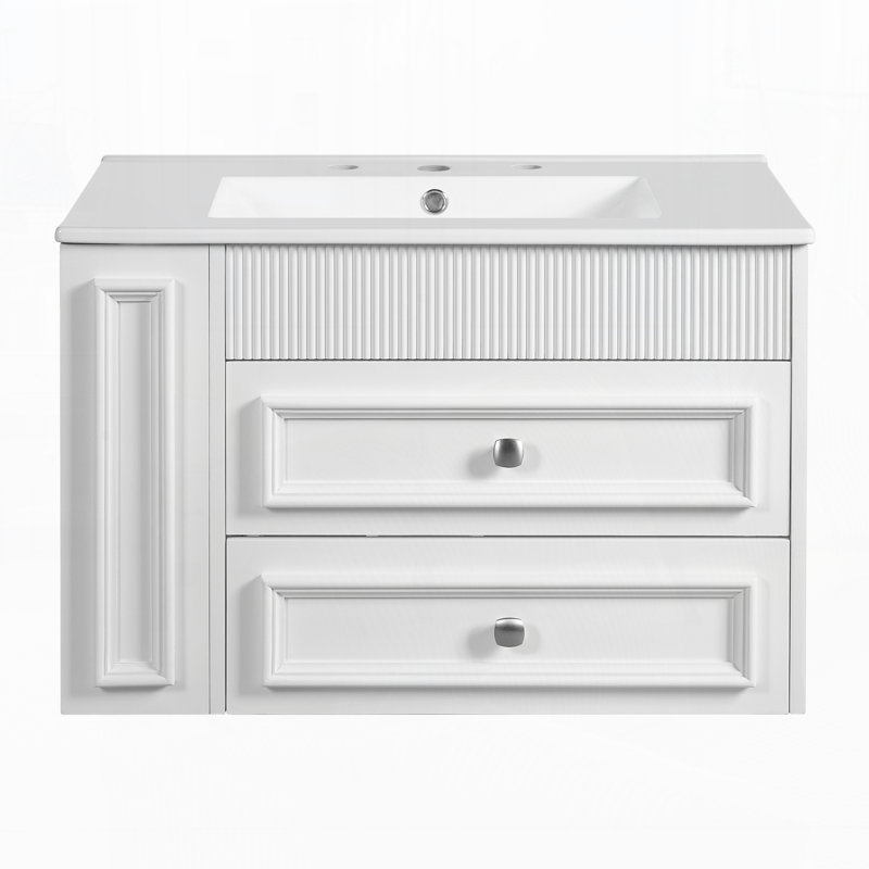 Meuble-lavabo mural 30 po avec 2 tiroirs, Blanc