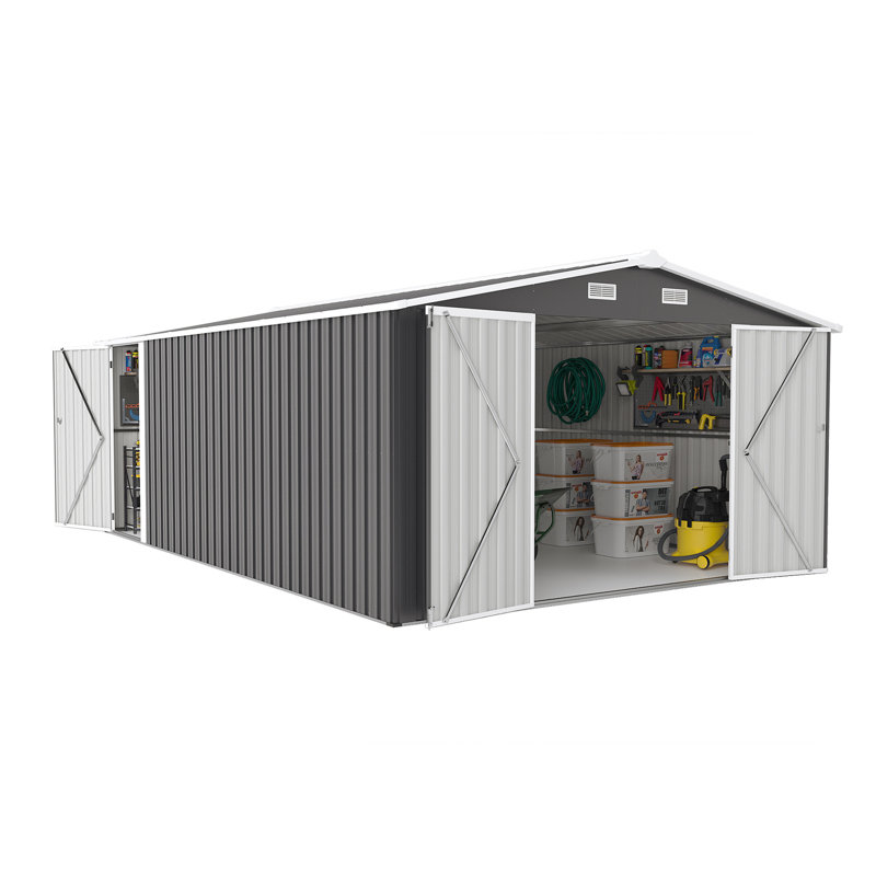 Campcraft  Outdoor Storage Shed 10×14 FT With 3 Lockable Doors,4 Air Vents & Sloped Roof,Utility Tool Shed Metal Storage Garden Sheds  Frame And 4 Vents,For Backyard,Patio,Lawn,Dark Grey