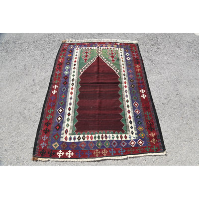 Tapis en laine, tapis somptueux, tapis oriental rouge, tapis décoratif 4 x 5,4 pi, tapis turcs, kilim, tapis rétro