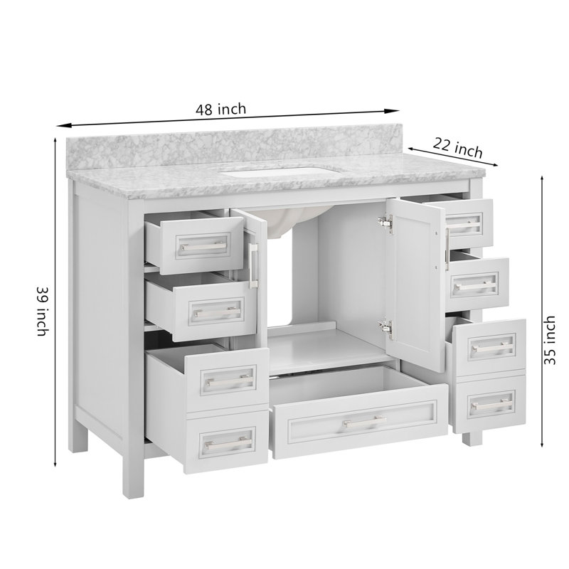 Ensemble de meuble-lavabo simple 48 po avec plateau en marbre Rarahana