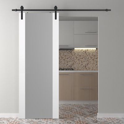 Porte de grange préfabriquée en bois massif manufacturé Smart Pro H3G avec trousse de quincaillerie d'installation