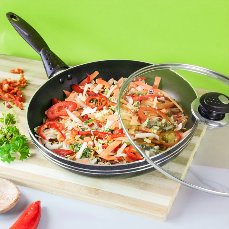 SQ Professional Una Aluminium Non Stick Frying Pan With Glass Lid, 22 cm