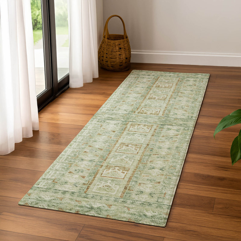 Premium Machine Washable Mayfield Striped Rug, 2'3" x 7'6" Runner, Green