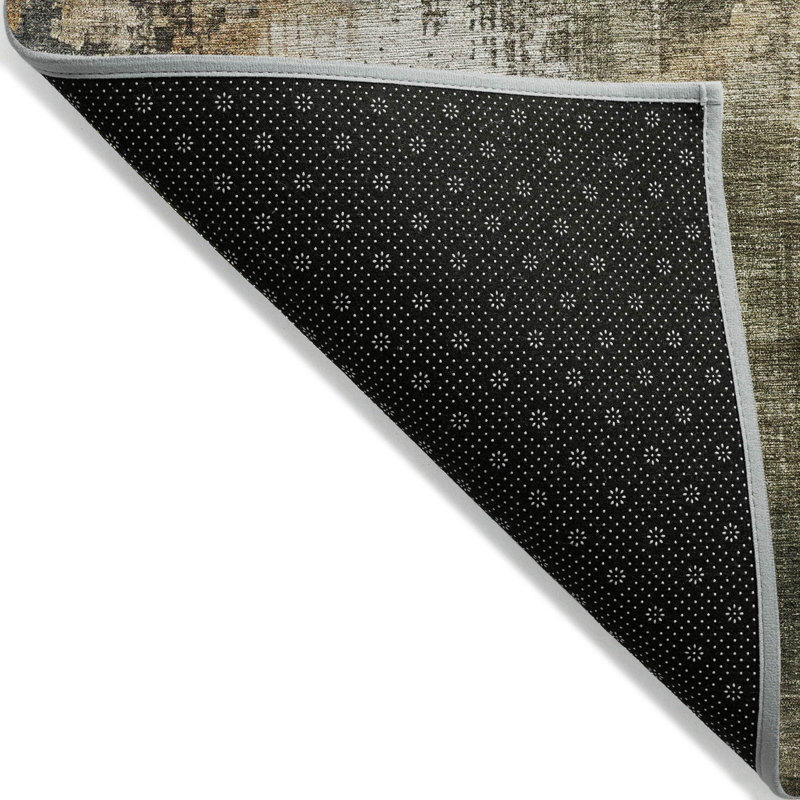 Tapis extérieur lavable abstrait vert olive et ivoire 3 pi x 5 pi