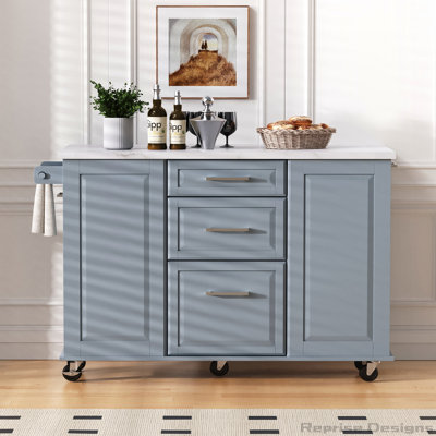 50.7" Kitchen Island with Storage Tilt Trash Can Cabinet and Pull Out Cabinet, Drop Leaf