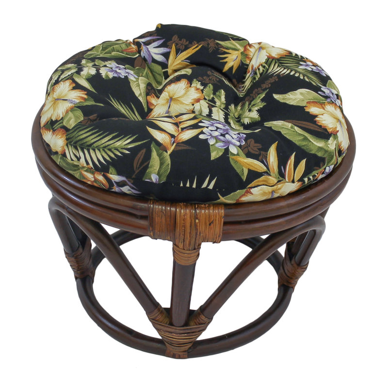 Outdoor 4'' Ottoman Seat Cushion, Black/Green