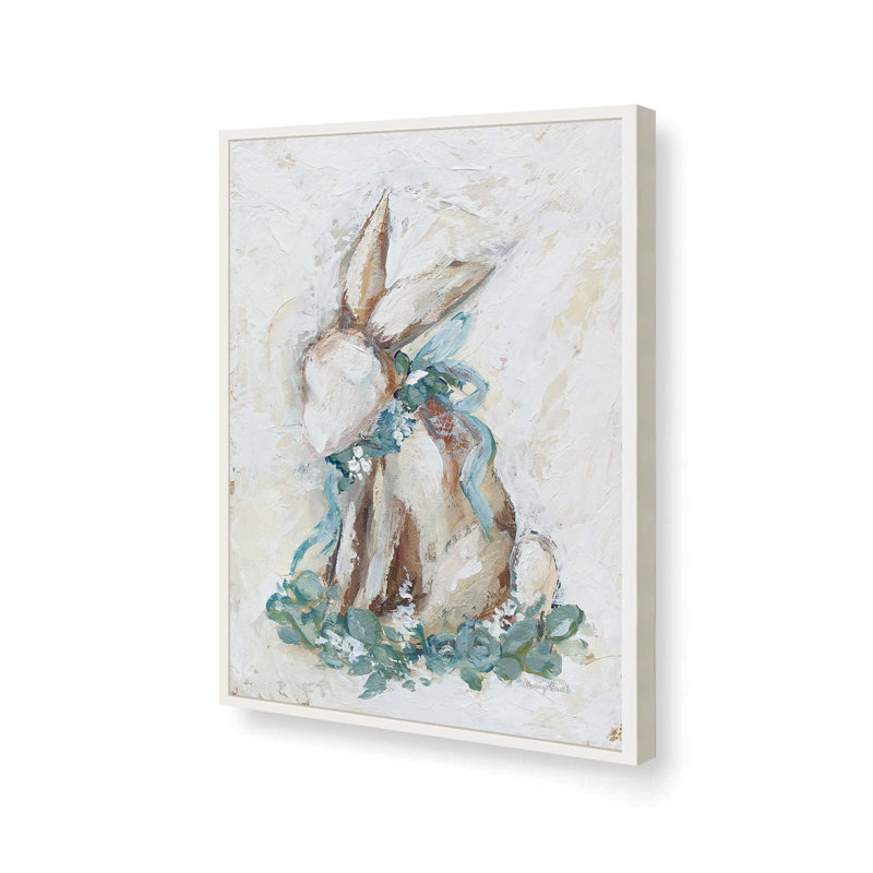 «Floral Rabbit» par Mackenzie Kissell, reproduction d'art, L 18 po x H 24 po, Blanc, Impression encadrée