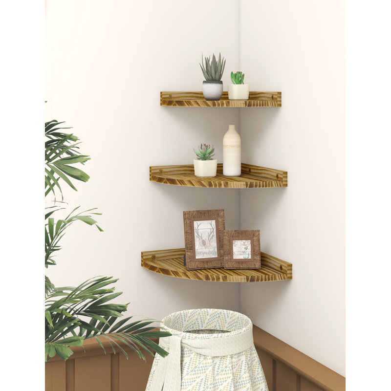 Corner Floating Shelf, 4.5" H x 30.5" W x 30.5" D, Brown Wood
