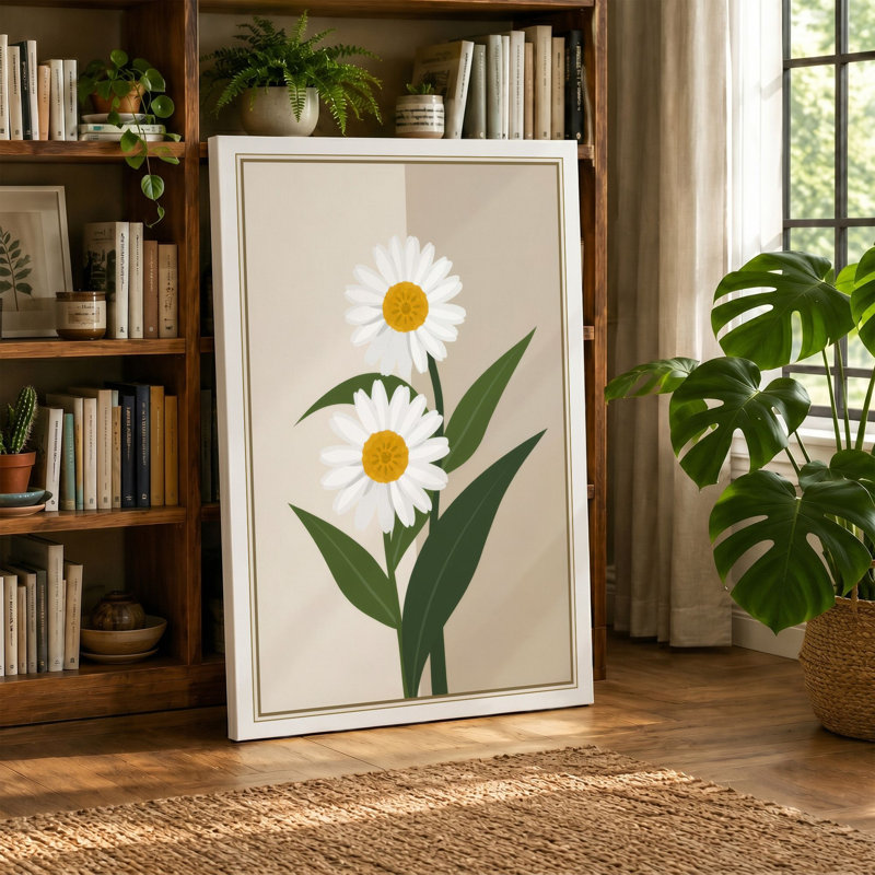 Simple Daisies Botanical - Wrapped Canvas, 36x24 - 91.4 x 61.0 cm, White Border