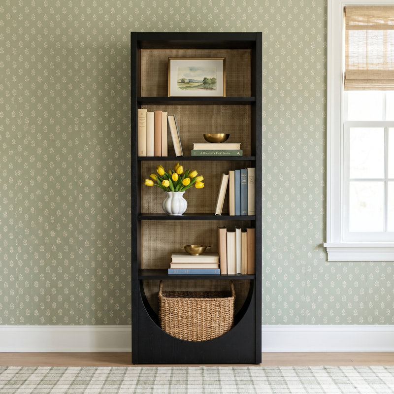Macneil 84" H 4-Shelf Oak Bookcase , Brushed Ebony