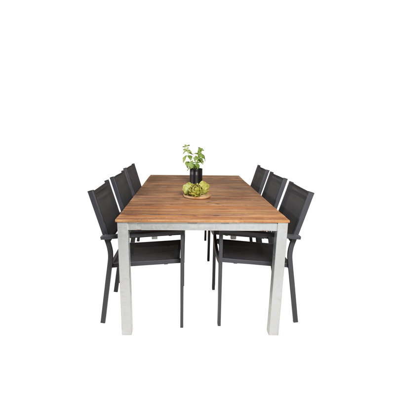 Aliaa 6 - Person Acacia Solid Wood Patio Dining Set Rectangular Table