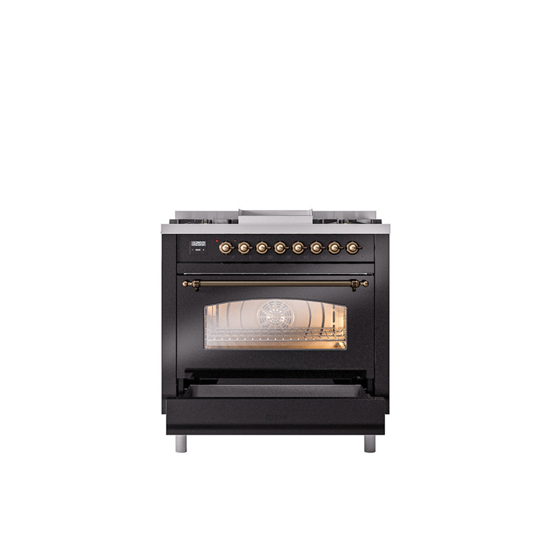 ILVE Nostalgie II 36 Dual Fuel Range, knobs, Stainless Steel/Bronze, Liquid Propane
