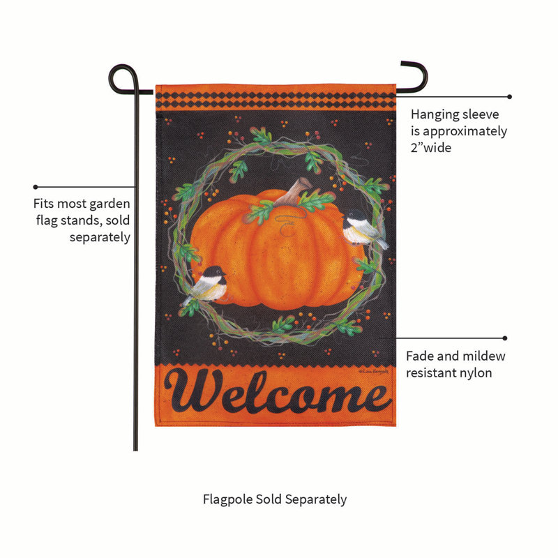 Chickadee and Pumpkin Burlap Garden Flag