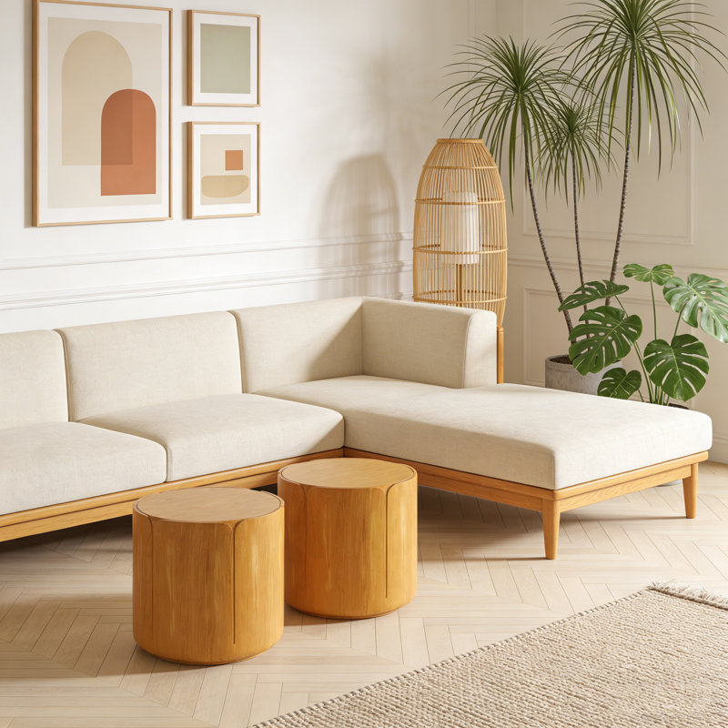 Ensemble de tables d'appoint pour l'extérieur 19,29 po H, ensemble de tabourets de jardin modernes en grain de bois, robuste en oxyde de magnésium imperméable, table sans assemblage pour patio, jardin, cour arrière, salon, ensemble de 2