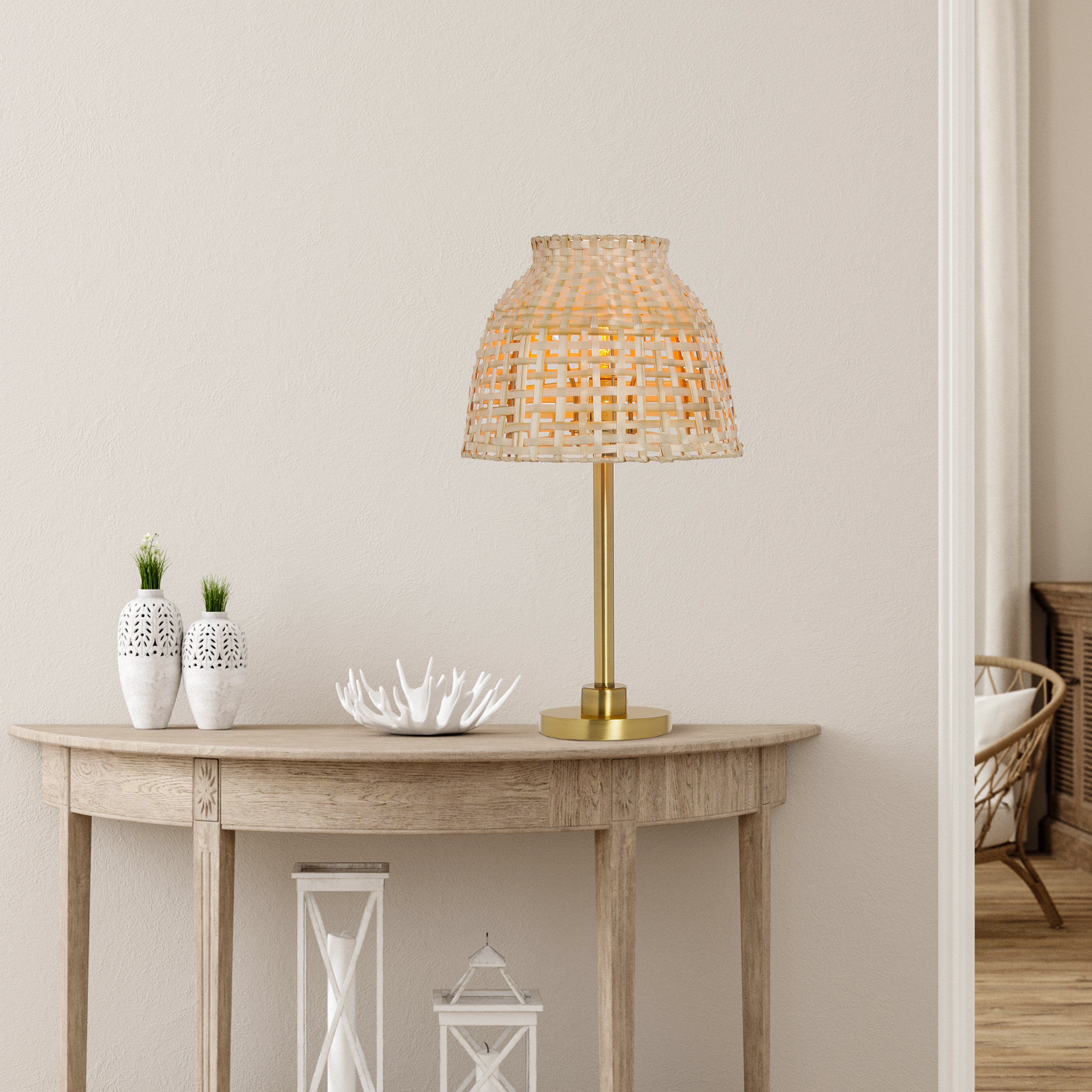 Bay Isle Home™ Frio 20"H Natural & Gold Bamboo Shade Table Lamp & Reviews | Wayfair