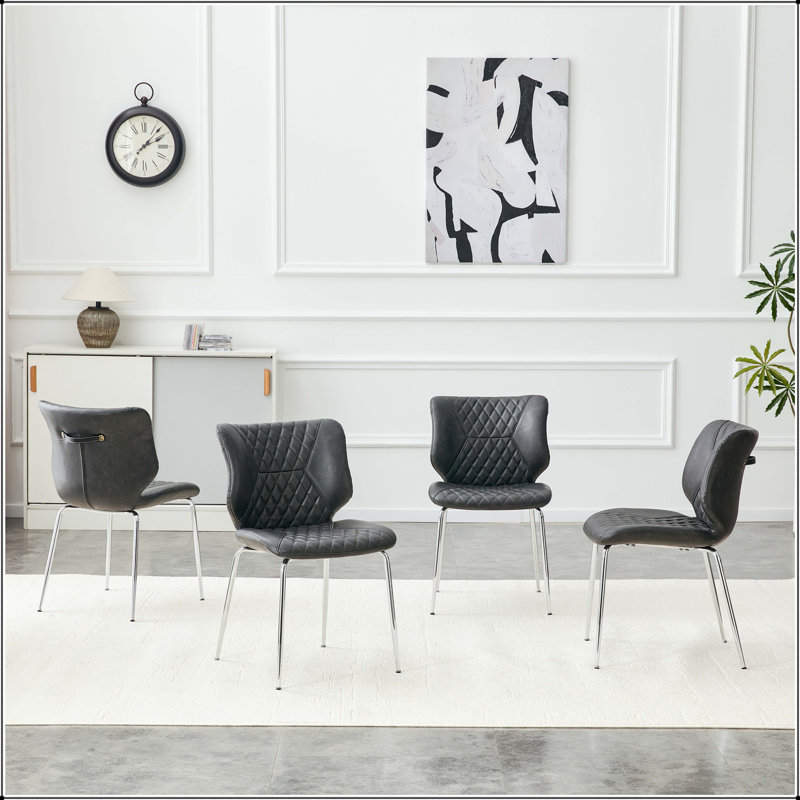 Chaise de salle à manger en cuir ciré gris foncé capitonné à l'huile - Ensemble de 4, Dark Grey, 4, Gris foncé