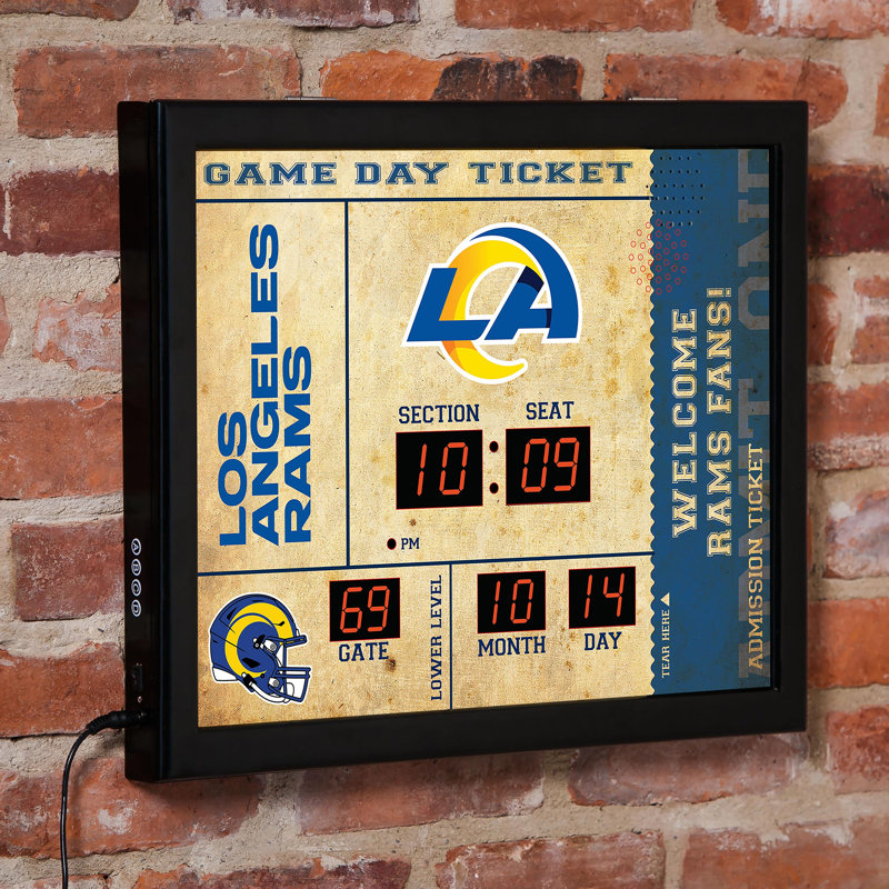 Horloge murale Los Angeles Rams Bluetooth, Brun clair / bleu / jaune, Rams de l'équipe sportive de Los Angeles