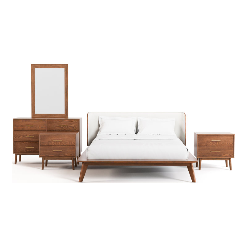 Nevio Bedroom Set, 5 Pcs: Bed, 2 Nightstands, Dresser, Mirror