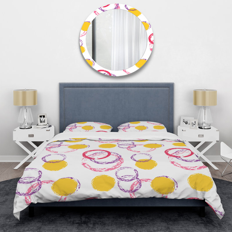 Motif de cercle jaune - Ensemble de housse de couette abstrait - Polyester en microfibre