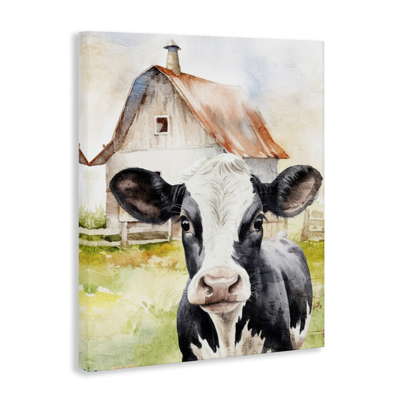 «Cow Little at Farm», art mural sur toile par Kim Allen, H 20 po x l 16 po