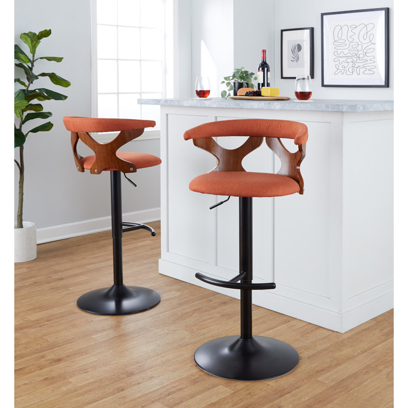 Tabouret de bar rotatif à hauteur ajustable Gardenia, Noir / noyer, Gris