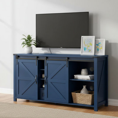 55.11" Sideboard with Storage, Farmhouse Storage Cabinet with Sliding Barn Doors, Wood Buffet Table with Power Outlet for Living Room