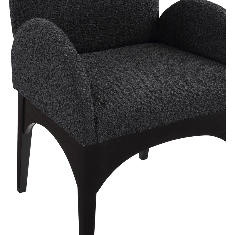 Waldorf Fabric Arm Chair Dining Chair, Black Boucle Fabric, Black