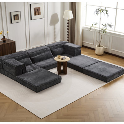 Contracteur Mahjong à compression avec 3 coussins, aucun assemblage requis, tissu polaire circulaire, canapé d'angle modulaire sans ossature à monter soi-même, idéal pour le salon, la chambre à coucher, et rembourrage en mousse à mémoire de forme haute performance, ergonomique