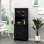 Rangement élégant pour garde-manger avec tiroir d'armoire de cuisine noir, espace pour micro-ondes et tablettes réglables pour la vaisselle