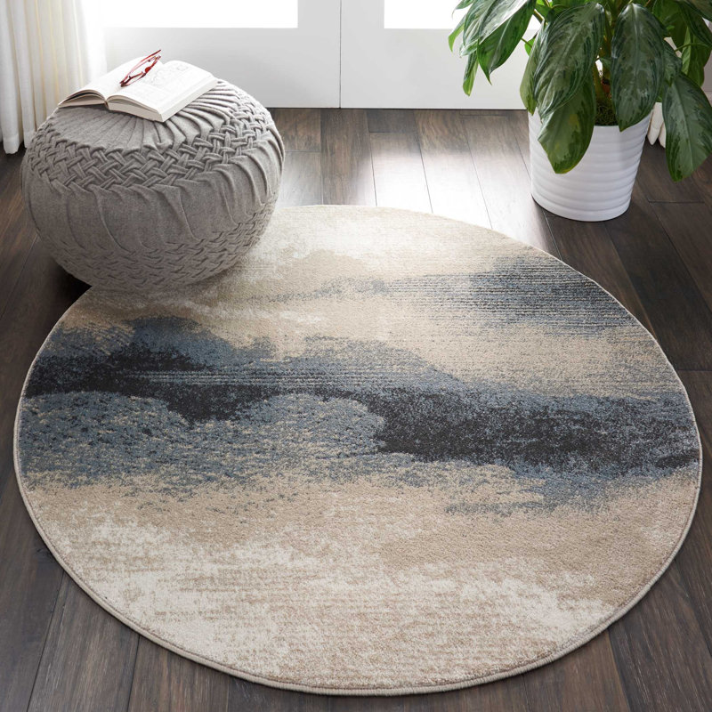 Tapis gris contemporain Ashli, Rond 3 pi 10 po