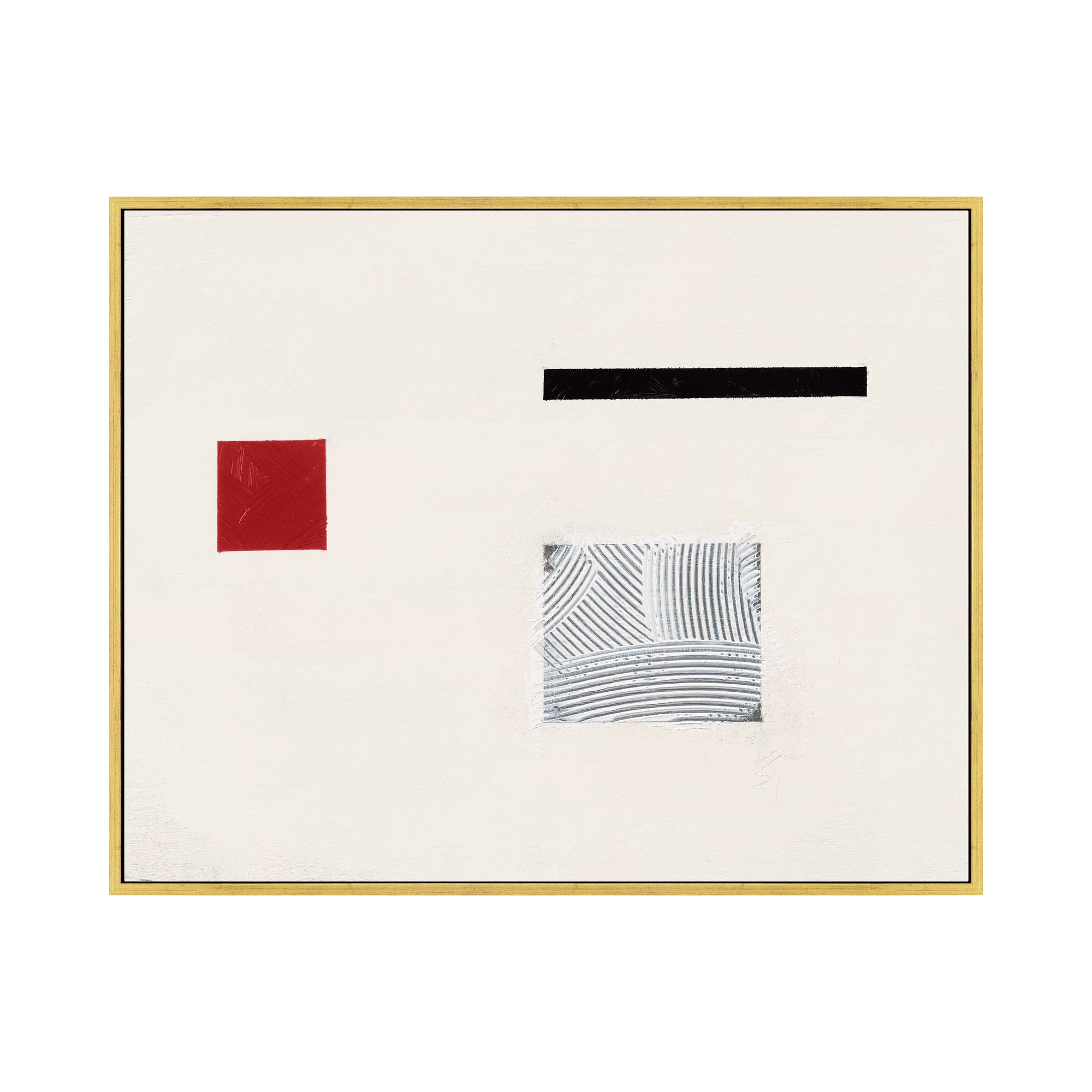 Tempo With Red 1 by Robert Kamnatnik, Gold Framed Canvas, 14" H x 20" W x 1.38" D