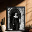 Art mural rétro noir et blanc avec nonne, impressions de style gothique-683580706