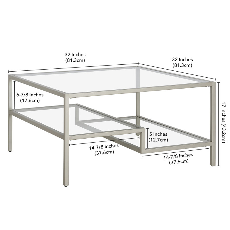 Four Leg Coffee Table with Storage, Satin Nickel