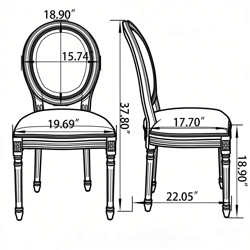 Chaises de salle à manger Meryn French Country avec structure en bois massif et revêtement écologique, Dossier tapissé, Beige