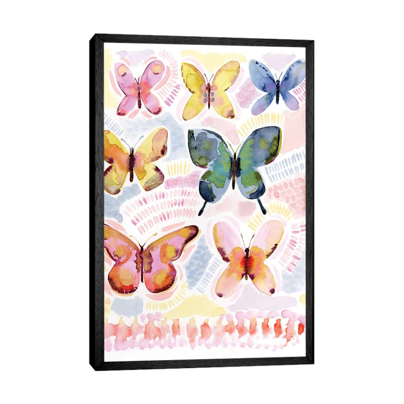 Dreamer Butterflies by Stephanie Ryan - Painting on Canvas, 66.04cm H x 45.72cm W x 3.81cm D, Black Floater Framed