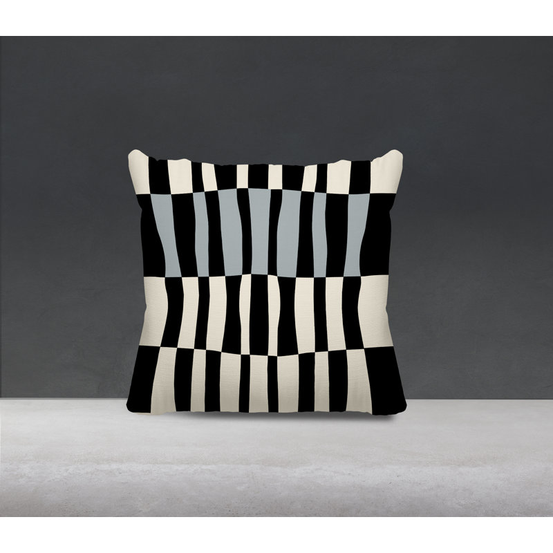 Coussin décoratif réversible en polyester filé Bianca, H 15 po x l 15 po, Gris / blanc cassé / noir
