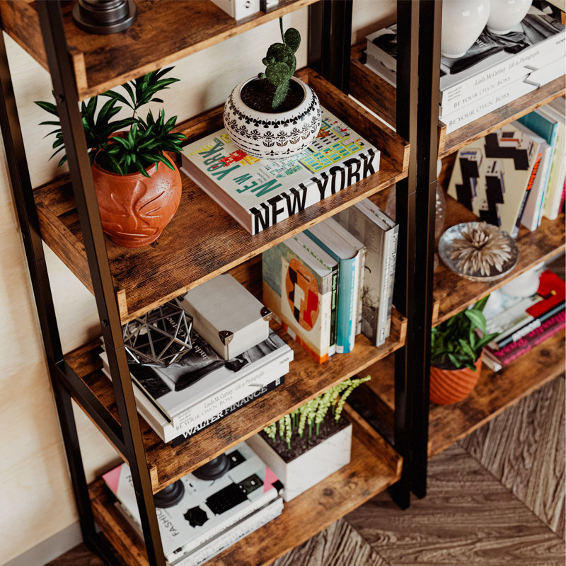 Iron Ladder Bookcase, 74.8"H x 24.8"W x 14.5" D, Vintage Brown