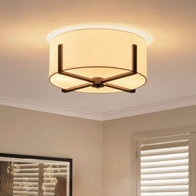 2-Light Fabric Drum Semi-Flush Mount