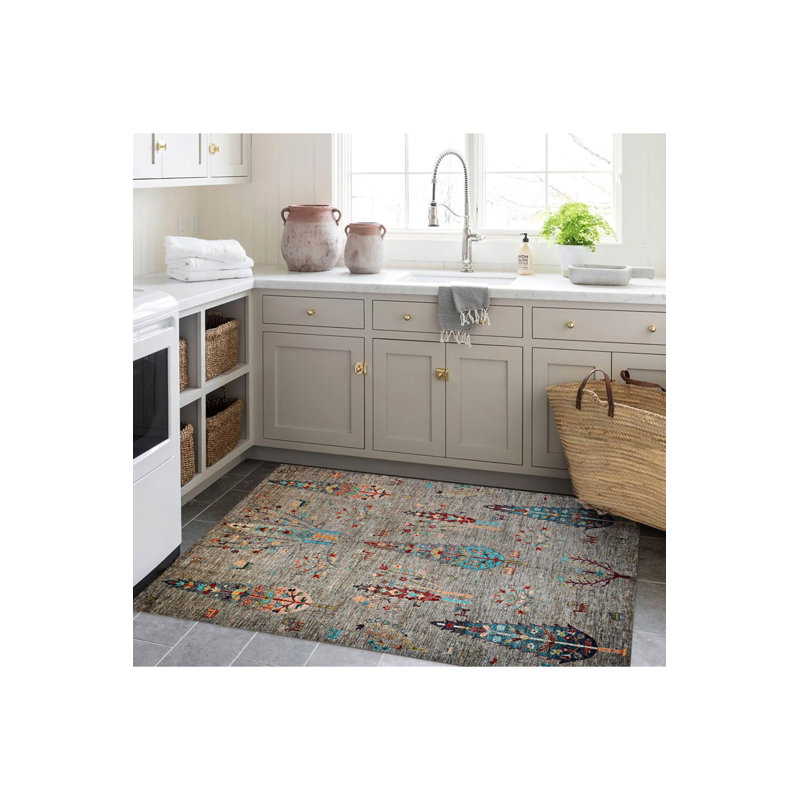Tapis gris lavable décoratif à motif gris, Sous-tapis rectangulaire 4 pi 7 po x 6 pi 7 po inc